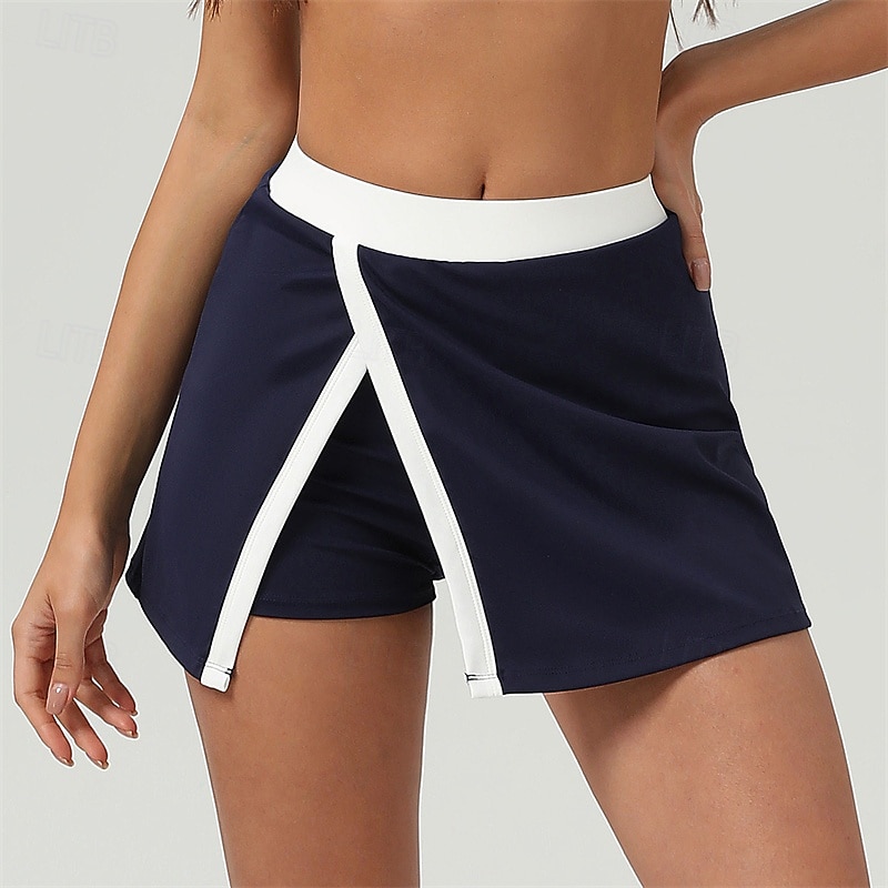 Women's Patchwork Tennis Skirts Tennis Skirts with Shorts Contrast Binding Split Quick Dry Breathable Tennis Golf Pickleball Black Red Dark Blue Tennis Clothing