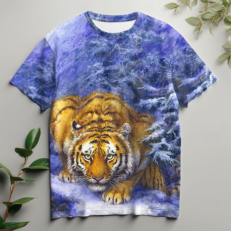 Kayomi Harai Men's 3D Tiger T Shirt Short Sleeve T shirt 3D Print Crew Neck Shirt Exaggerated Designer Artistic Party Street Casual Purple Summer Spring All Seasons Clothing Apparel S M L XL XXL XXXL