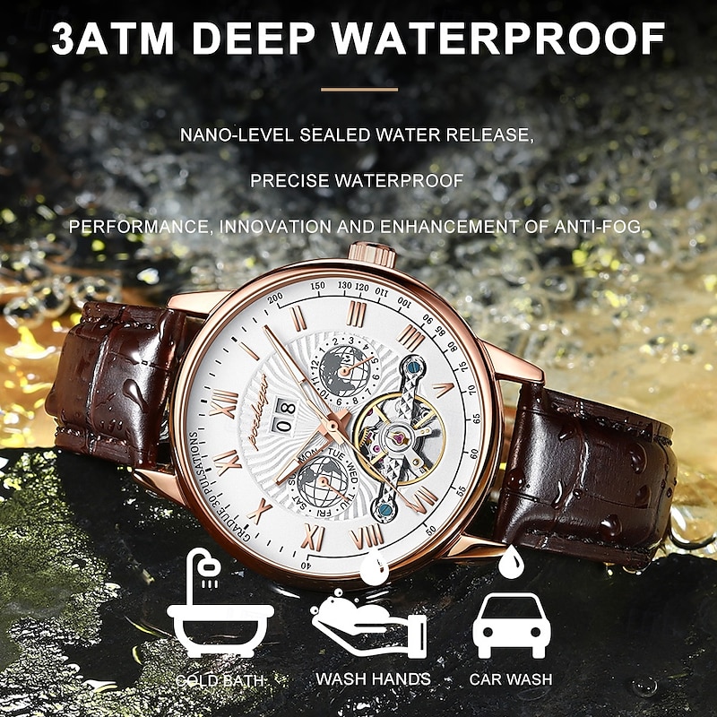 Automatique Mechanical Hollow Watch Luxury Waterproof Date&Week Leather Fashion Men's Watch Business Male Clock Leisure2