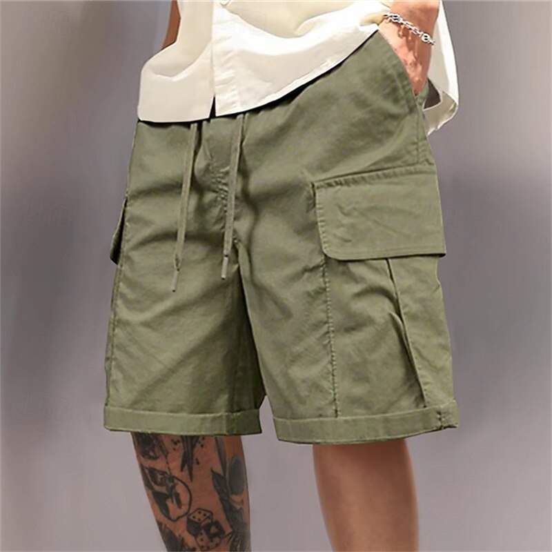 Men's Cargo Shorts Outdoor Shorts Running Shorts Casual Shorts Hiking Shorts Elastic Waist Multi Pocket Plain Moisture Wicking Wearable Knee Length Outdoor Casual Daily Vacation Fashion Black Light2