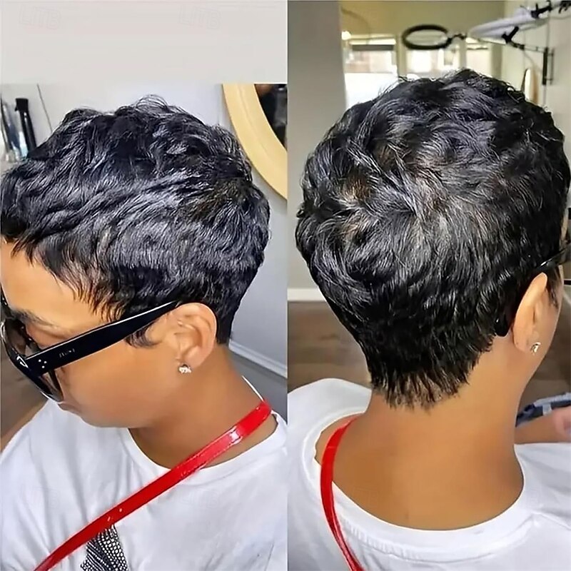 Pixie Cut Wig Synthetic Wig for Black Women Black Color4