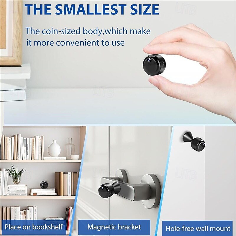 Mini Hidden Camera Wireless Indoor Camera for Home Safety1080P WiFi Nanny Cam with Magnetic Bracket90 Days Battery Life Auto Night VisionPIR Motion Detection for Home SafetyCloud & SD Storage2