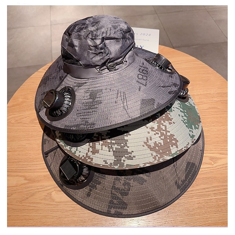 Wide Brim Solar Fan Hat,Outdoor UV Sun Protection Brim Hat with 2 Solar Fan, Travel Camping Hiking Fishing Sports Portable2