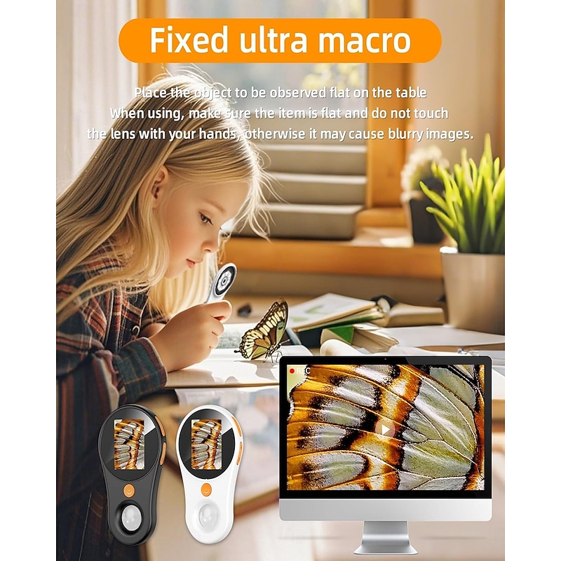 Digital Microscope Handheld 2.0 inch IPS Color Screen,Portable Digital Magnifying Glass 500x,Marco Microscope for Kids,Built-in 8LED Lights,USB Compatible with PC Windows, Mac OS2