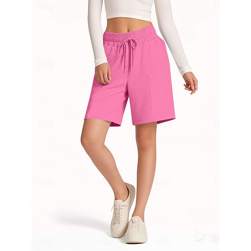 Women's Shorts Chinos Vacation Fashion Streetwear Short High Waist Plain Pocket Elastic Waistband Comfy Soft Comfortable Stretchy Outdoor Street Pink Navy Blue Brown Gray Summer Spring Regular Fit4