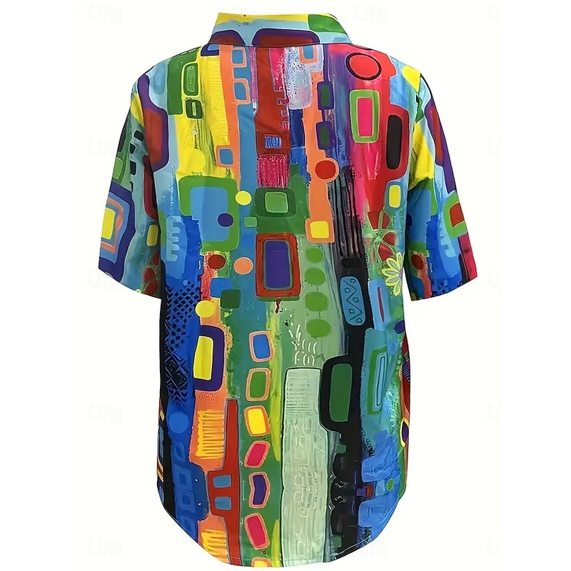 Women's Shirt Long Sleeve Button Down Blouse Floral Graphic Color Gradient Daily Casual Short Sleeve Shirt Collar Regular Tops Daily Yellow Blue Green Summer3