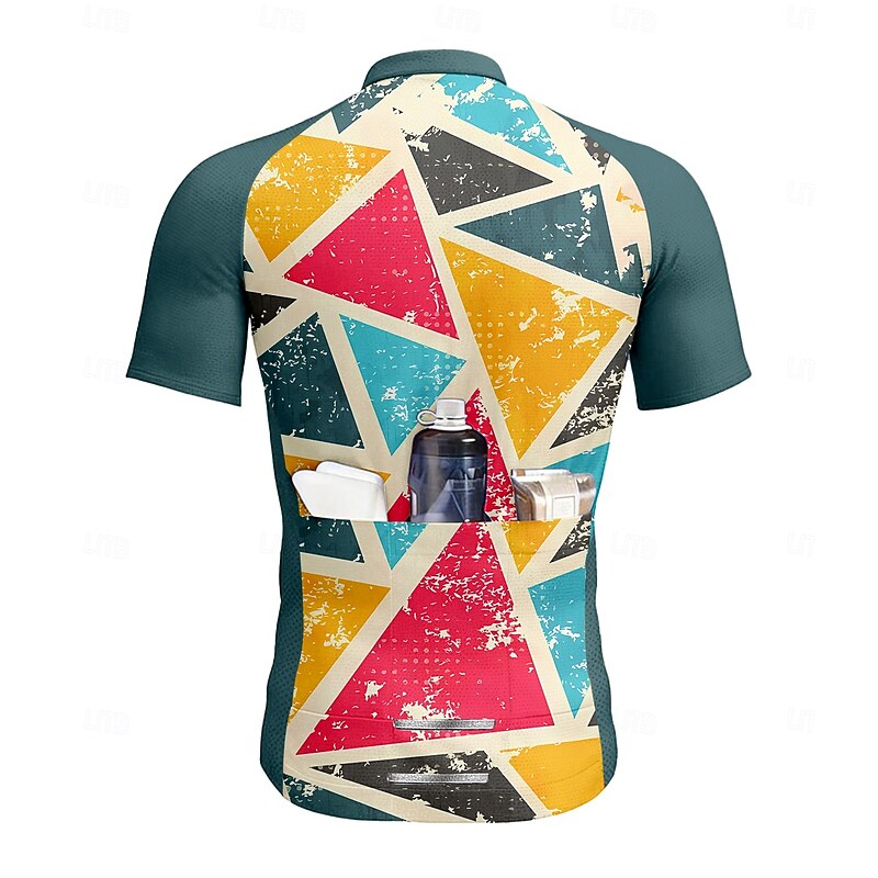 Men's Cycling Jersey Graphic Geometric Short Sleeve Bike Tee Tshirt Top with 3 Rear Pockets UV Resistant Quick Dry Front Zipper Reflective Strips Sports Green Clothing Apparel2