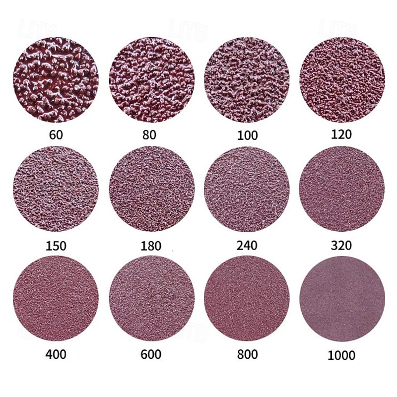 50 Pack 5 Inch 8-Hole Hook and Loop Sanding Discs Sandpaper Red Round 60-3000 Grit2