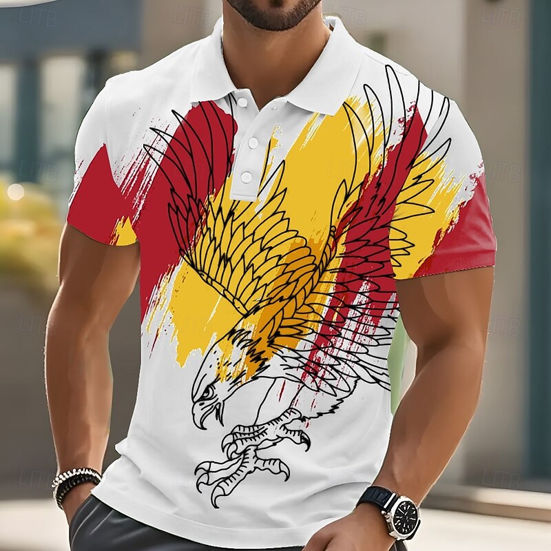 Men's Eagle Polo Short Sleeve Polo Shirts Collared Shirts Casual Outdoor Athleisure Daily Wear 3D Print Summer White Green