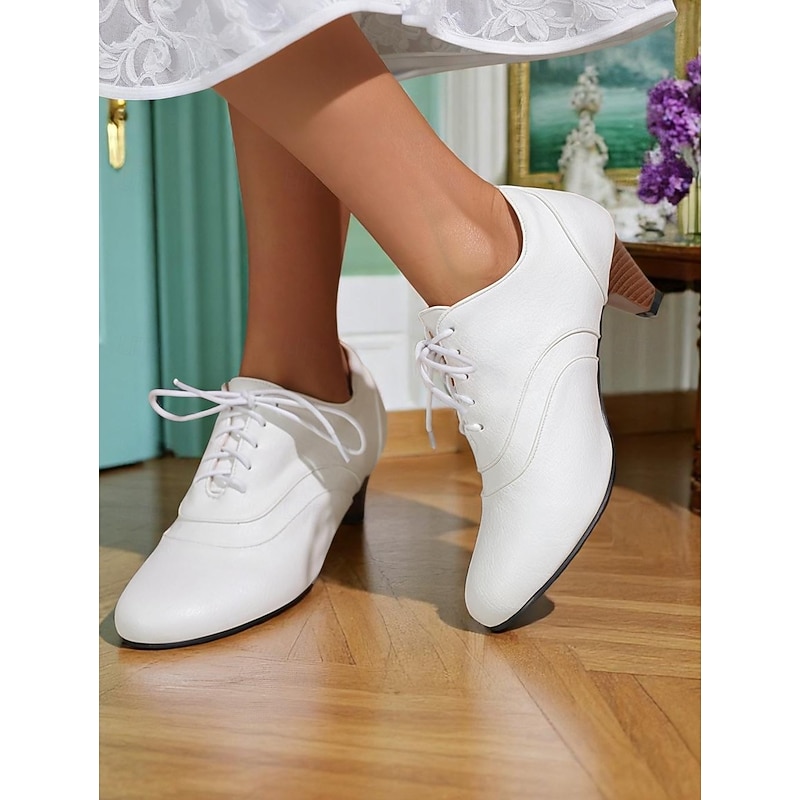 Women's 1950s Vintage Lace-Up Oxford Shoes – Retro Faux Leather Mid Heel Dress Shoes for Special Occasions and Classic Outfits
