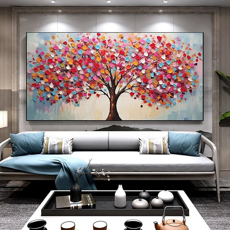 Mintura Handmade 3D Tree Flowers Landscape Oil Paintings On Canvas Wall Art Decoration Modern Abstract Picture For Home Decor Rolled Frameless Unstretched Painting