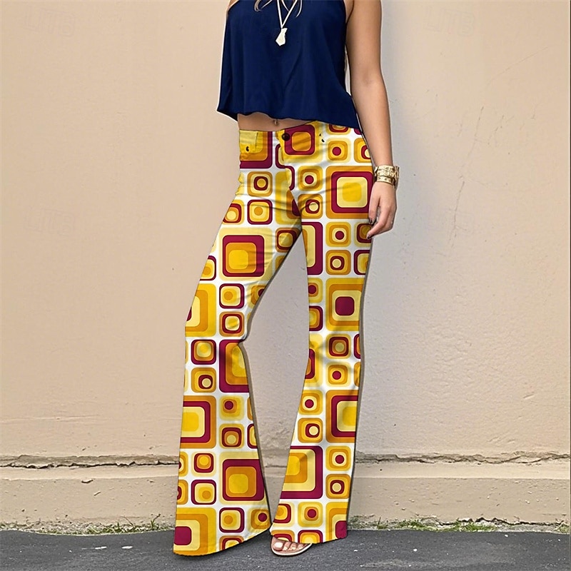 Retro Vintage 1970s Groovy Bell Bottoms Pants Flare Leggings Flared Trousers Hippie Disco High Waist Geometic Psychedelic Fancy Dress Women's Halloween Carnival Vacation Music Festival Festival