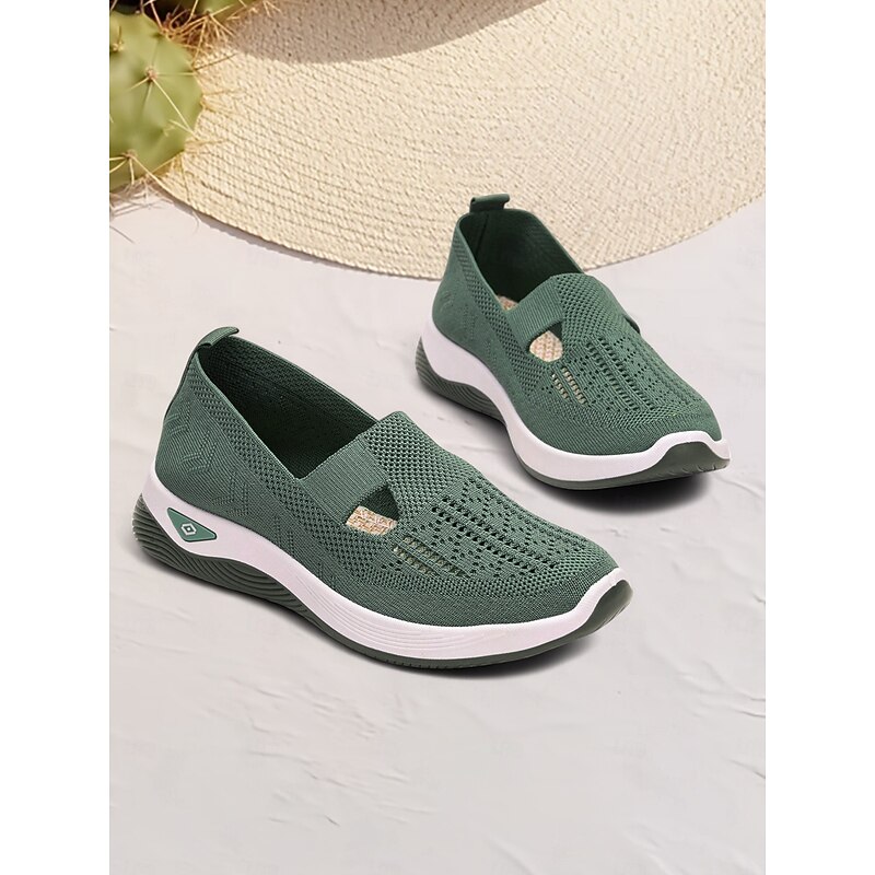 Women's Green Slip-On Athletic Sneakers with Breathable Mesh, Arch Support, Perfect for Walking and Casual Wear2