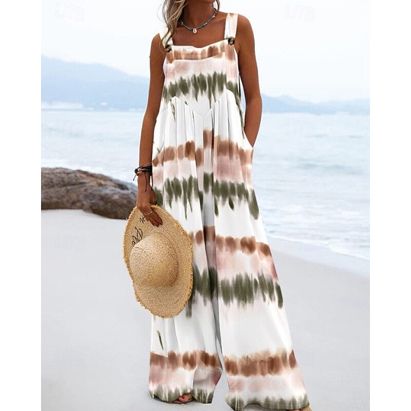 Women's Normal Jumpsuit Dungarees Streetwear Floral Sleeveless U Neck Pocket Print Daily Going out Regular Fit Pink Brown Beige Summer