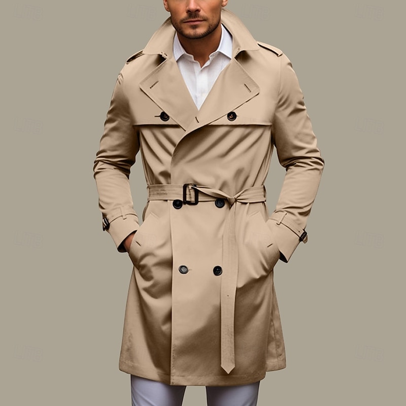 Men's Transition Jacket Trench Coat Outdoor Spring &  Fall Polyester Windbreaker Outerwear Clothing Apparel Streetwear Plain Front Pocket Lapel Double Breasted2