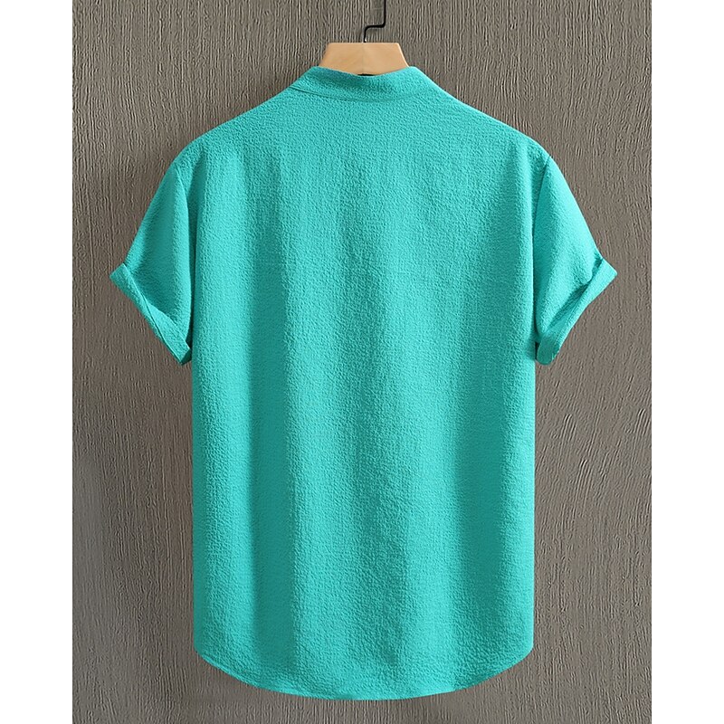 Men's Shirt Summer Shirt Casual Shirt Beach Shirt Button Up Shirt Black Blue Army Green Beige Gray Short Sleeve Plain Band Collar Vacation Hawaiian Clothing Apparel Fashion Casual Comfortable2