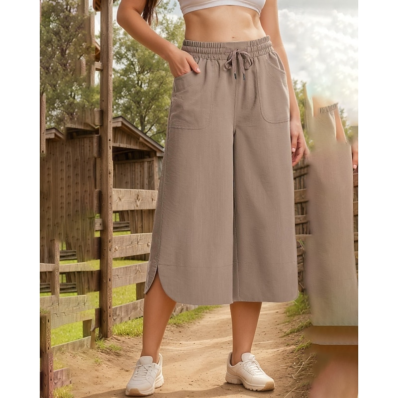 Women's Capri Pants Slacks Casual Calf-Length Natural Plain Pocket Elastic Drawstring Design Comfy Outdoor Comfortable Daily Wear Going out Grey Lake Blue Black Army Green Summer Regular Fit