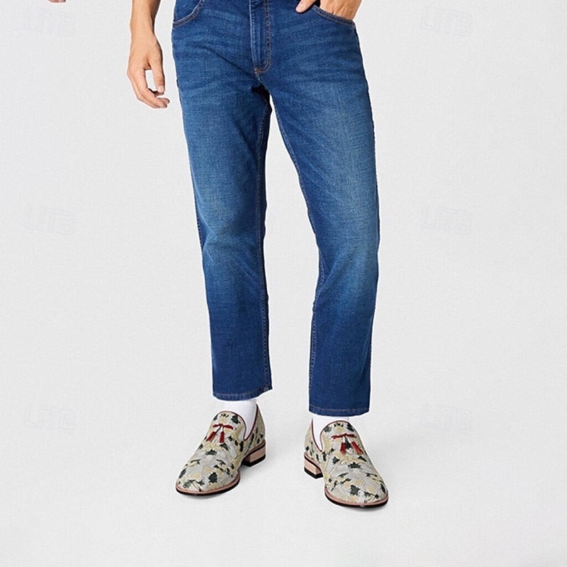 Men's Floral Jacquard Slip-On Loafers with Tassel Detail - Premium Embroidered Shoes for Semi-Formal and Casual Outings2