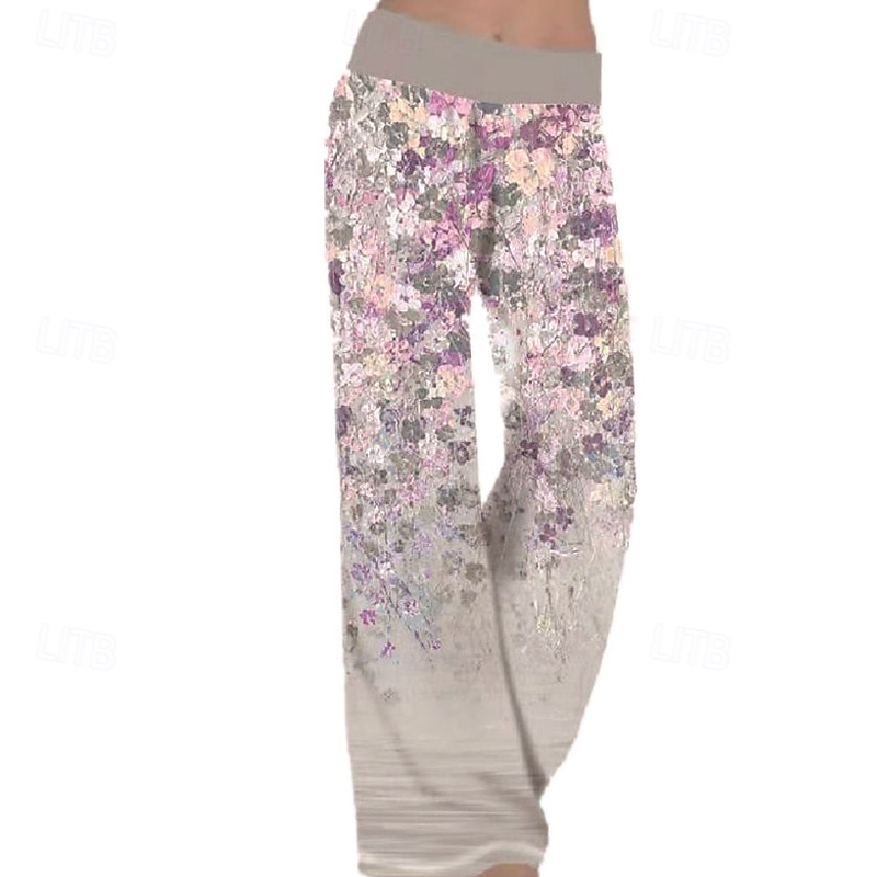 Women's Wide Leg Slacks Pants Trousers Fashion Boho Full Length Natural Floral Print Comfy Outdoor Comfortable Outdoor Vacation Weekend Wine Light Sky Blue Grey Blue Summer Regular Fit3