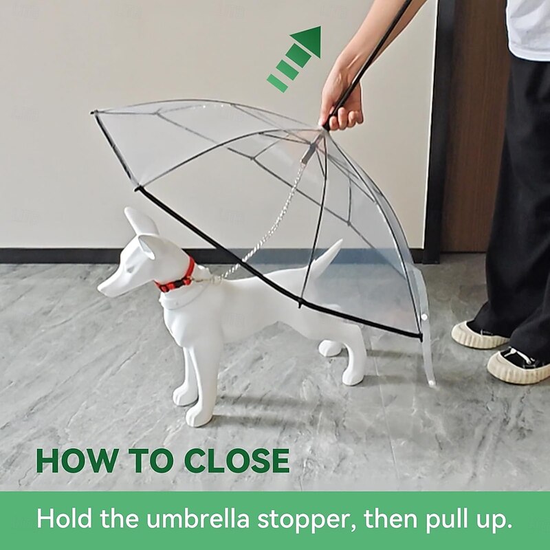 Dog Umbrella for Small Dogs, Clear Dog Umbrella Leash, Rainproof Waterproof, Doggy Walking Umbrella with Metal Chain, Pet Outdoor Rain Gear4