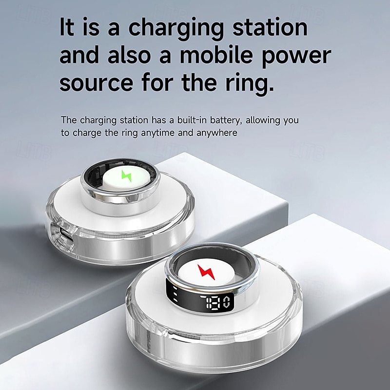 SY01 Smart Ring with Display, Touch Control, Heart Rate, Blood Oxygen, Sleep Monitoring, Page Flipping, Photo Taking, Charging Dock Included2