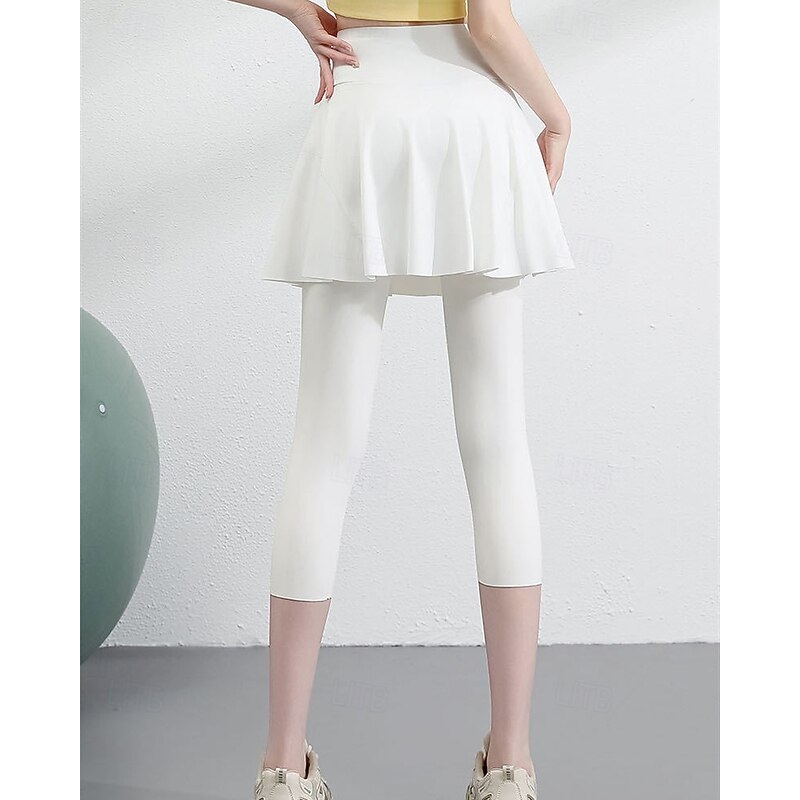 Women's Solid Colored Tennis Skirt with Leggings Side Pockets Quick Dry Tennis Golf Pickleball Bottoms Black White Blue Spandex Tennis Clothing3