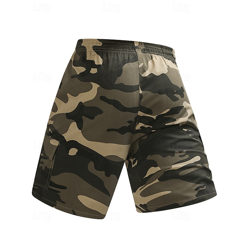Men's Cargo Shorts Camo Shorts Shorts Summer Shorts Drawstring Elastic Waist Multi Pocket Camouflage Comfort Wearable Knee Length Outdoor Sport Daily Fashion Casual Black Khaki3