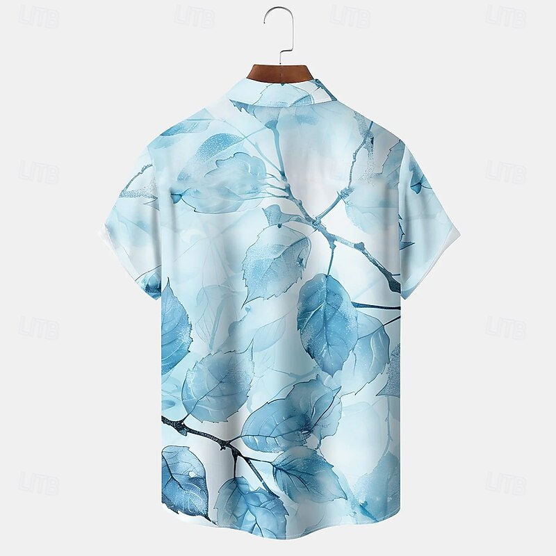 Men's Plants Tropical Leaf Summer Hawaiian Shirt Button Up Shirt Aloha Shirt Short Sleeve Hawaiian Holiday Beach Wear Summer Spring Turndown 3D Print Collared Shirts Front One Pocket Blue Green2