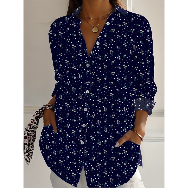 Women's Cotton Linen Shirts Floral Daily Casual Long Sleeve Shirt Collar Regular Tops Daily Holiday Buttons Print Yellow Red Navy Blue Summer4