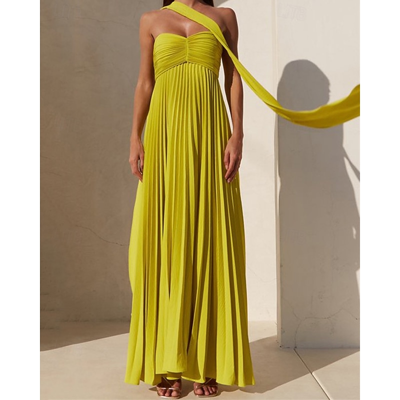 Women's Long Dress Maxi Dress Casual Dress Swing Dress Fashion Outdoor Party Evening Party Regular Fit Plain Sleeveless Strapless Yellow Pink Blue Summer2