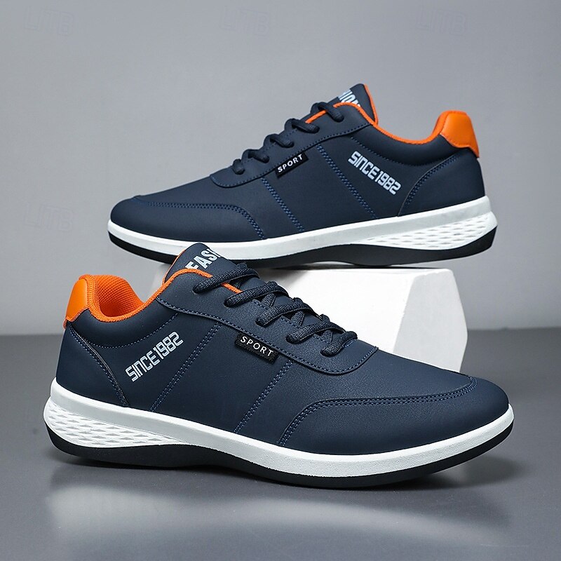 Men's Premium Navy Blue Faux Leather Sneakers with White Soles and Comfortable Lace-Up Design for Casual Everyday Wear2