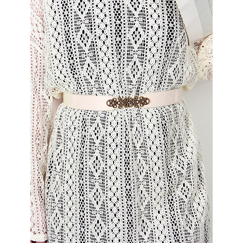 Women's Vintage Elastic Waist Belt with Bronze Scroll Buckle – Faux Leather Cinch Belt for Dresses and Blouses, Elegant Style for Daily Wear and Formal Occasions4