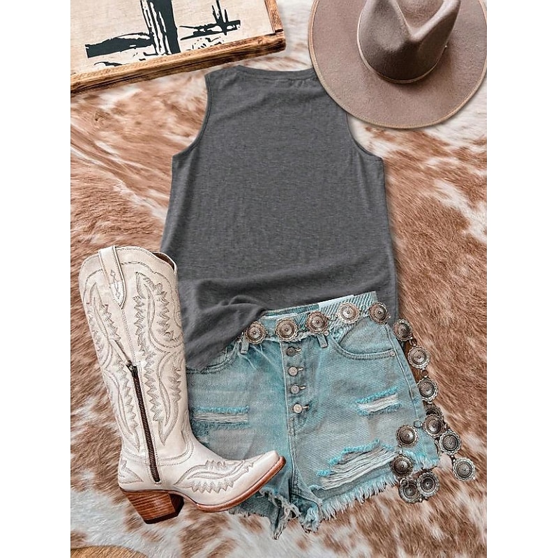 Women's Shirt Blouse Graphic Bohemia Vintage Tropical Sleeveless Crew Neck Regular Tops Daily Print Black Gray Summer Spring4