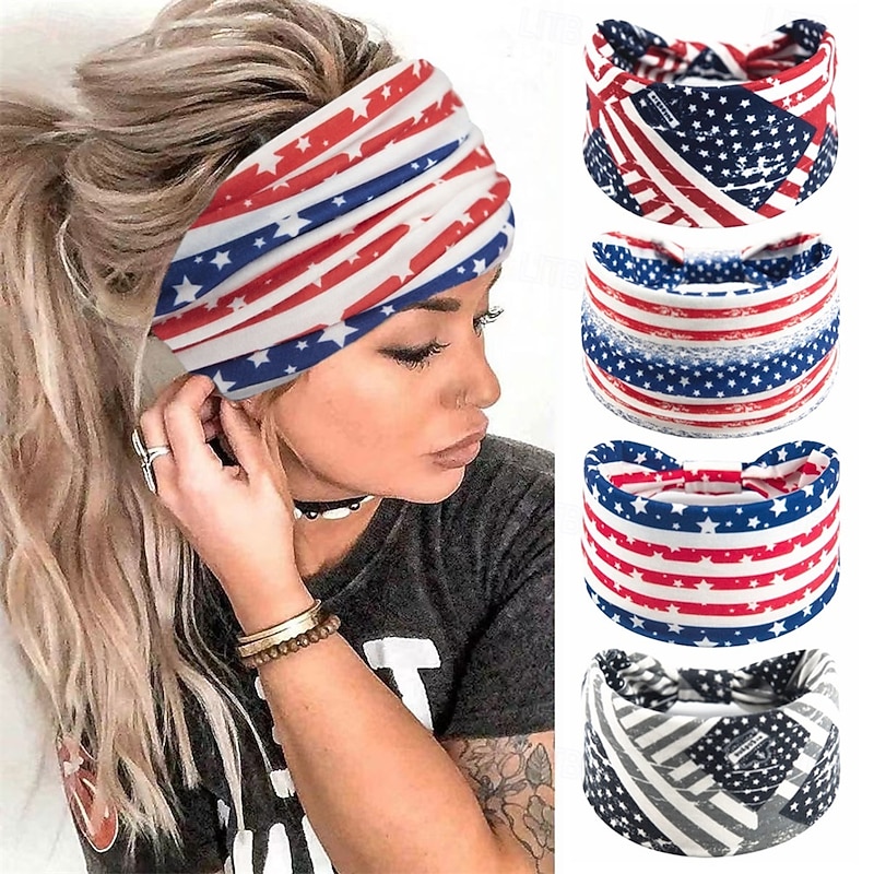 American Flag Headbands for Women 4th of July Patriotic Twisted Hair Band Red White Blue Stretchy Athletic Hair Accessories for USA Independence Day Memorial Day3
