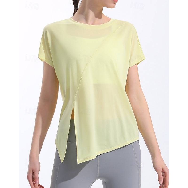 Women's Solid Colored Tennis Tee Short Sleeve Split Quick Dry Breathable Tennis Pickleball Yoga Round Neck Top Yellow Pink Blue Tennis Clothing4