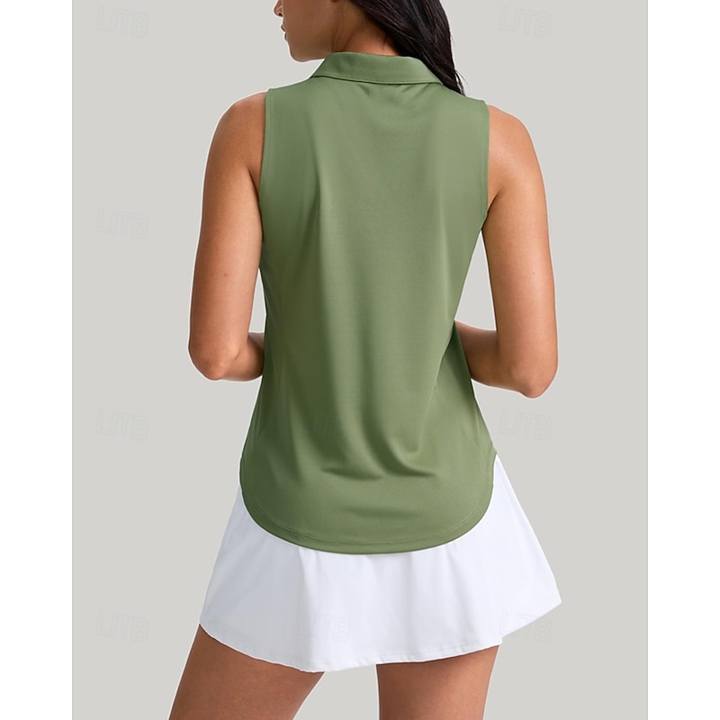 Women's Solid Colored Tennis Shirt Sleeveless UPF50+ Quick Dry Tennis Golf Badminton Zip Collar Tee Tshirt Top Black Navy Blue Green Tennis Clothing3
