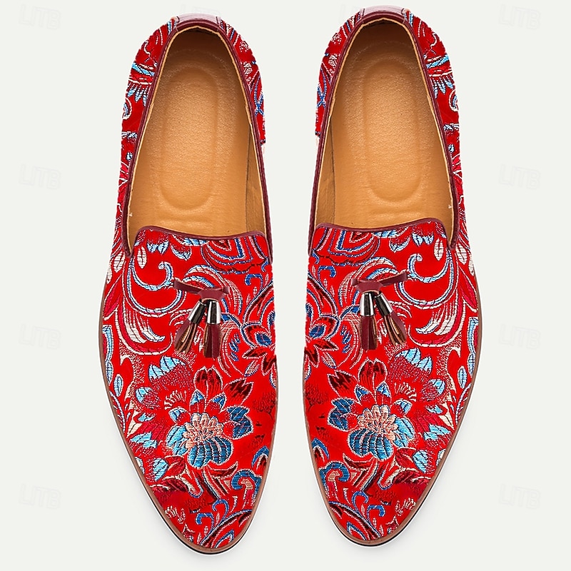 Men's Floral Tassel Loafers – Casual Leather Slip-On Shoes with Vibrant Embroidery for Daily Wear, Parties and Casual Events4