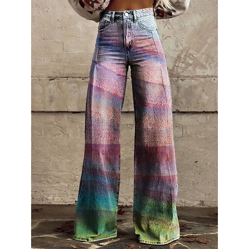 Retro Vintage 1970s Groovy Pants Wide Legged Pants Hippie Disco High Waist Psychedelic Faux Jeans Style Fancy Dress Women's Carnival Casual Daily Music Festival Retro Theme Party Adults' Pants - Main Image