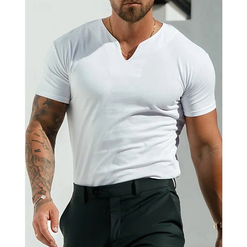 Men's T Shirt Tee Short Sleeve Shirt Tee Top Short Sleeve V Neck Summer Plain Fashion Designer Basic Vacation Street Going out Black White Navy Blue Top Tee for Men