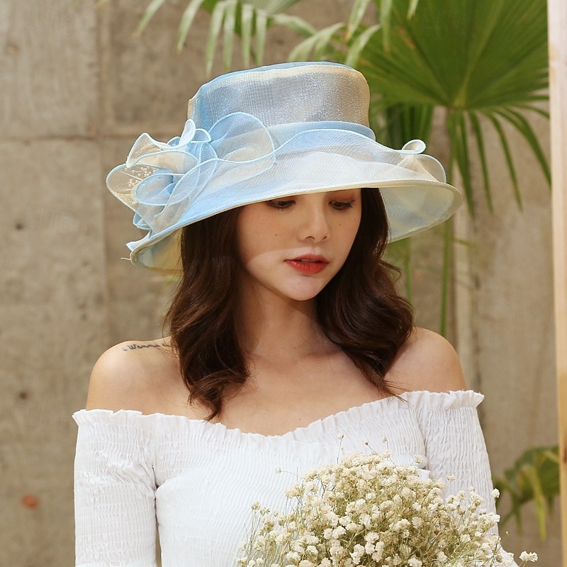 Hats Organza Sun Hat Wedding Beach Elegant Vintage Sun Protection With Floral Headpiece Headwear