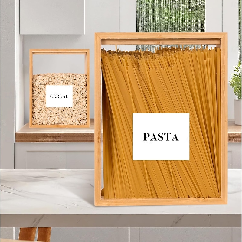 Food Dispenser 2L,Easy to Clean Bamboo Food Storage Containers Featuring a Removable PVC Door Panel,Cereal Cispensers For ServingTea,Coffee,Sugar,Candy,Pasta,Spice