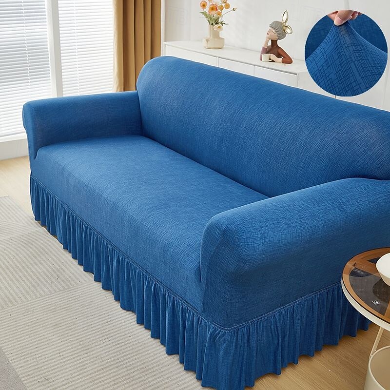 1PC Sofa Cover With Ruffle Details Fashionable Elastic Close Fitting Elastic Polyester Spandex Throw Style Sofa Cover Stretchable Machine Washable Reactive Printing - Suitable For Armchairs Doub2