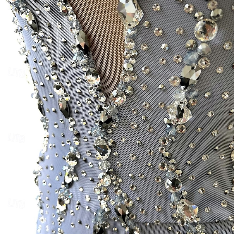 Figure Skating Dress Women's Girls' Ice Skating Dress Silver Open Back Asymmetric Hem Mesh High Elasticity Training Competition Skating Wear Classic Crystal / Rhinestone Sleeveless Ice Skating Figure2