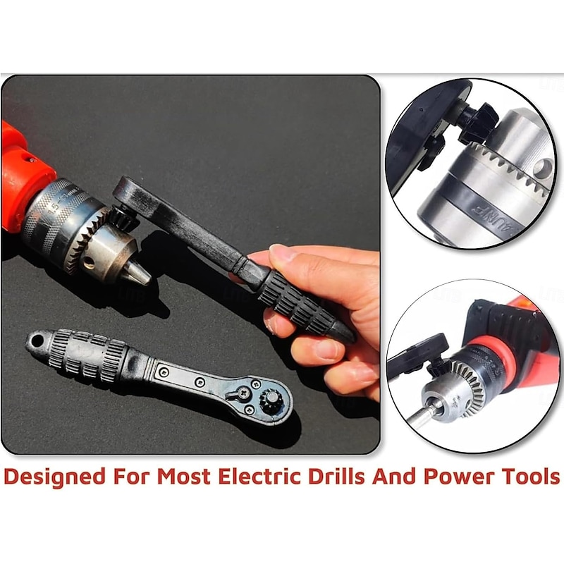 2 in 1 Ratchet Drill Chuck Key Wrench, Universal Chuck Key Replacement Tool for Drill, Compatible with Most Electric Drills and Power Tools4