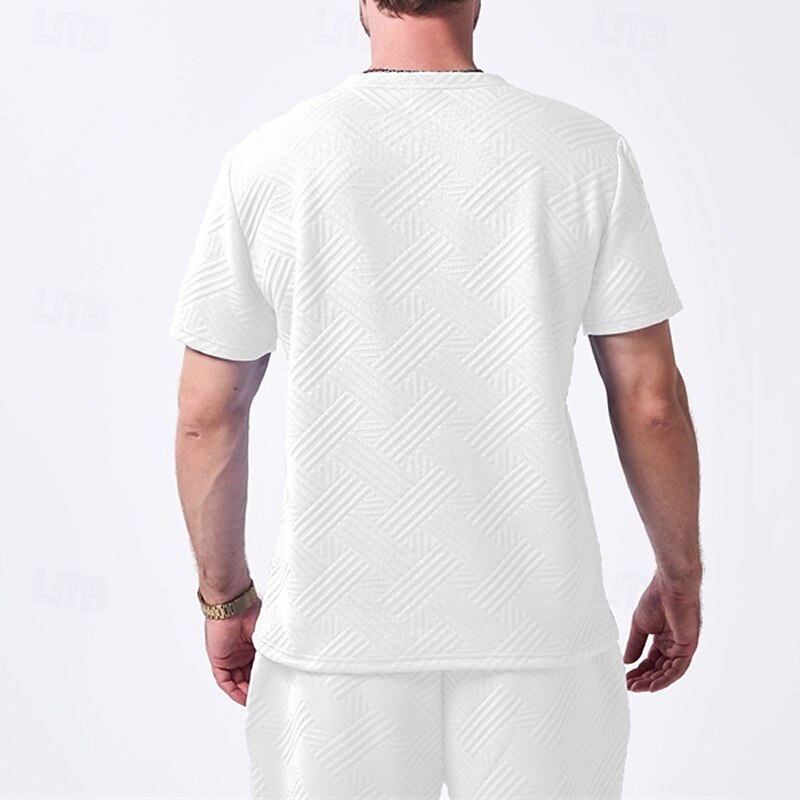 Men's T-shirt Suits 2 Pieces Outfits Tee & Shorts Short Sleeve Crew Neck Summer Plain Fashion Casual 2 Piece Jacquard Vacation Daily Wear Going out Black White Khaki Top Tee for Men2
