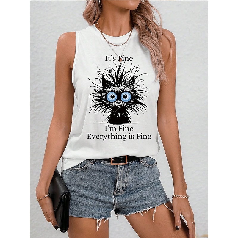 Women's Camisole Tank Top Graphic Animal Letter Vintage Casual Sleeveless Crew Neck Regular Tops Daily Print Black White Beige Summer Spring2