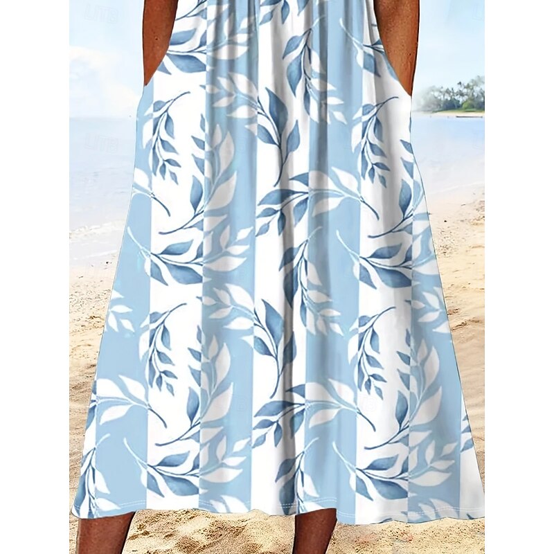 Women's Midi Dress T Shirt Dress Tee Dress A Line Dress Summer Dress Bohemia Vacation Vintage Regular Fit Floral Graphic Short Sleeve Crew Neck Light Blue Summer Spring3