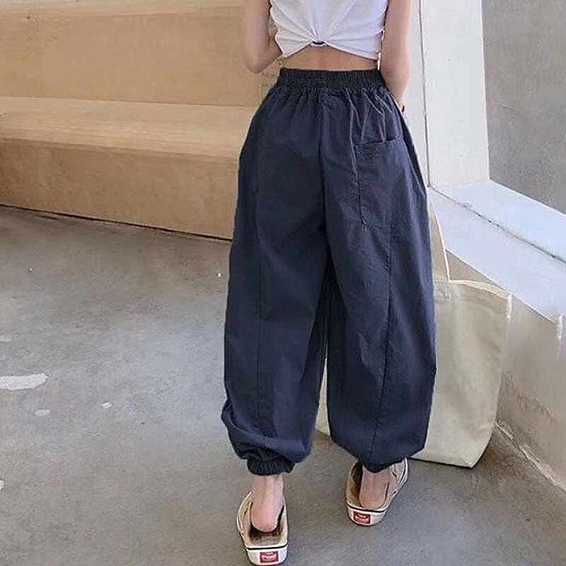 Kids Girls' Trousers Solid Color Fashion Pocket School 4 years+ Summer Wine Navy Blue3