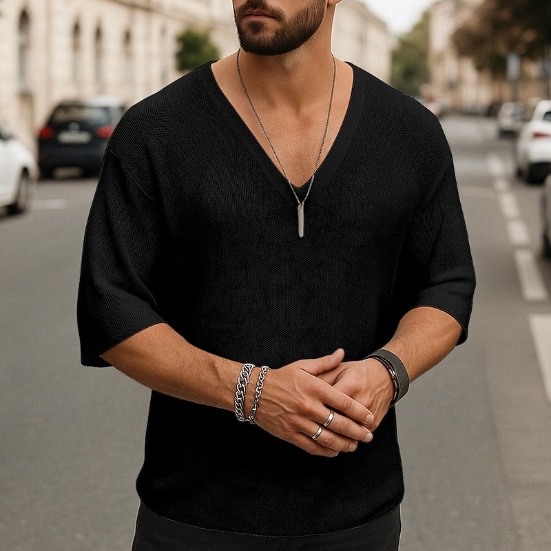 Men's T Shirt Tee Short Sleeve Shirt Tee Top Short Sleeve V Neck Summer Plain Fashion Designer Basic Classic Vacation Street Going out Black White Brown Top Tee for Men4