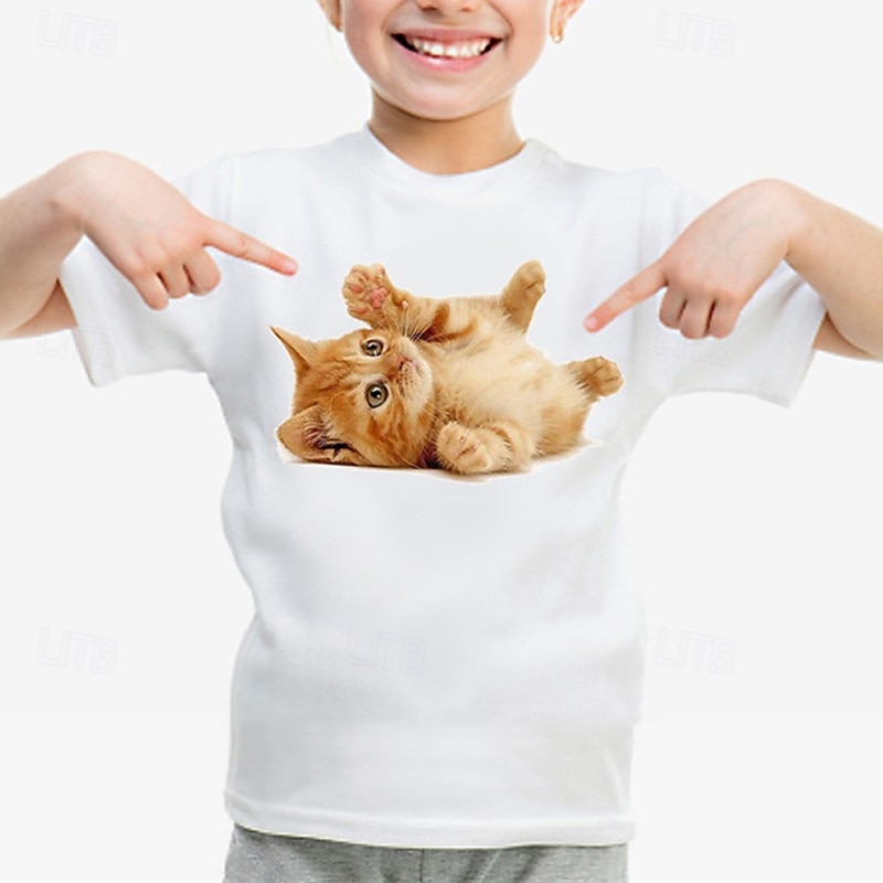 100% Cotton Kids Girls' 1 2 3 Animal Cat T shirt Tee Crew Neck Short Sleeve Outdoor Vacation Daily Classic Casual Print Summer4